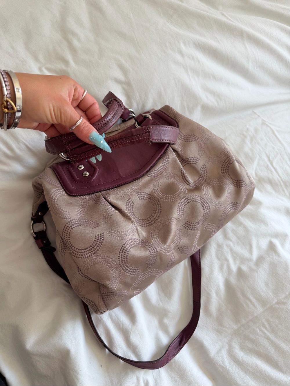 vintage Coach Ashley Op Art Purple & Beige Tote Bag - Picture 7 of 11